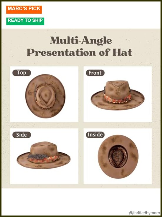 100% Wool Felt Teardrop Fedora Hat Vintage Distressed Western
